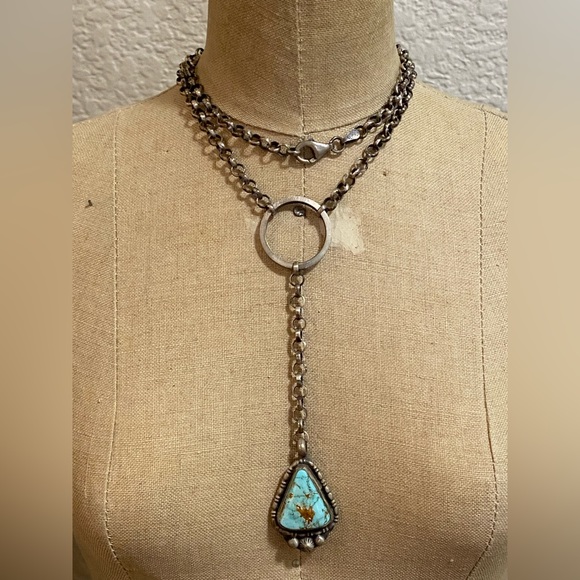 Chatfields Turquoise Sterling Native American Western Cowboy Lariat Necklace - Picture 2 of 8